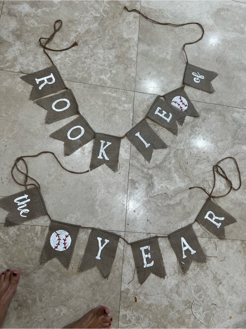 Burlap Baseball "Rookie of the Year" Banner - Neutral Brown